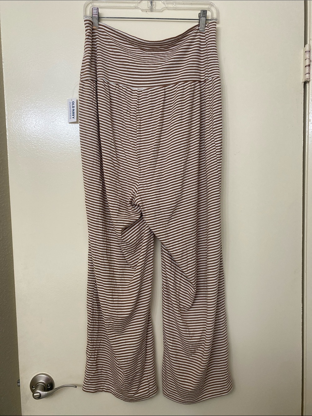 Old Navy Maternity Brown & Cream Striped Wide-Leg Ankle Pants - Picture 2 of 4